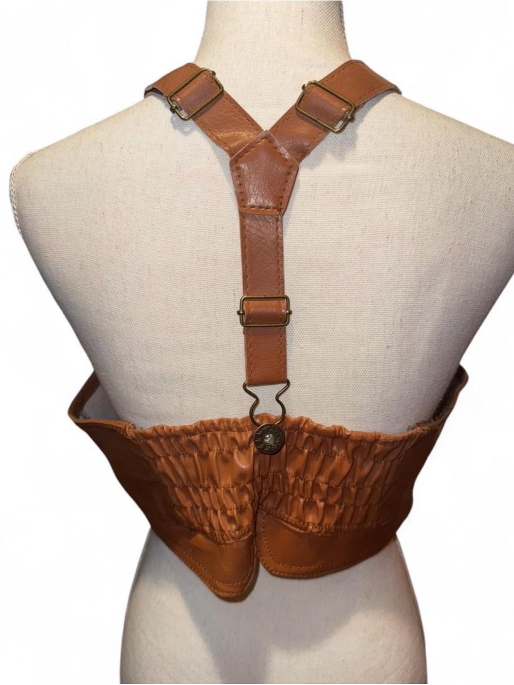 Body Central Cognac Leather Button-Front Crop Vest - Picture 3 of 5